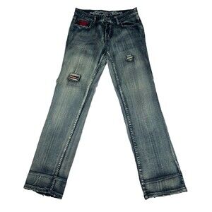 CCS Hurricane Flex Jeans Mens 30x34 Distressed Straight Blue Plaid Y2K Skater